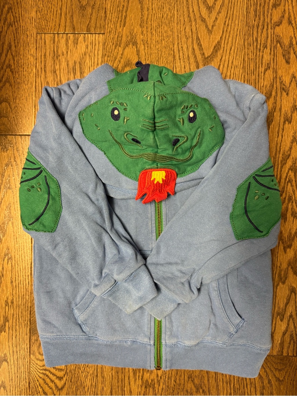 Mini Boden Dragon blue zip-up hoodie with cream sherpa